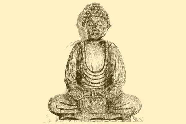 The Buddha sitting peacefully in meditation.