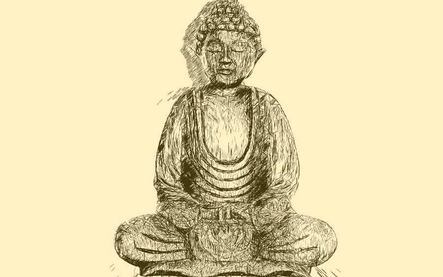 The Buddha sitting peacefully in meditation.